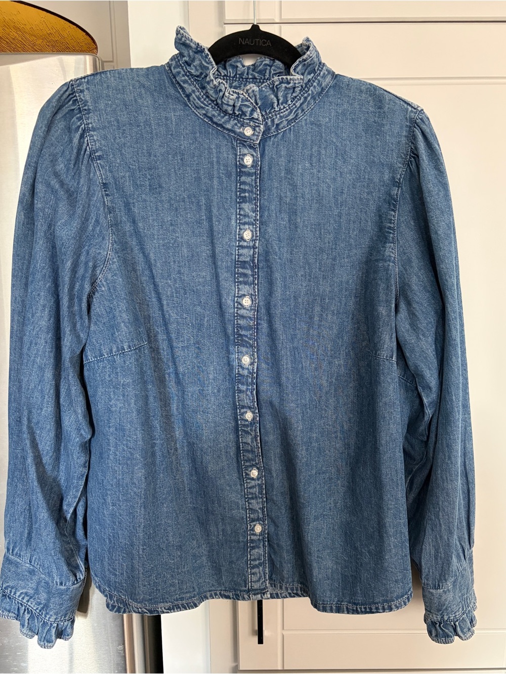 H&M Ruffle trim denim shirt